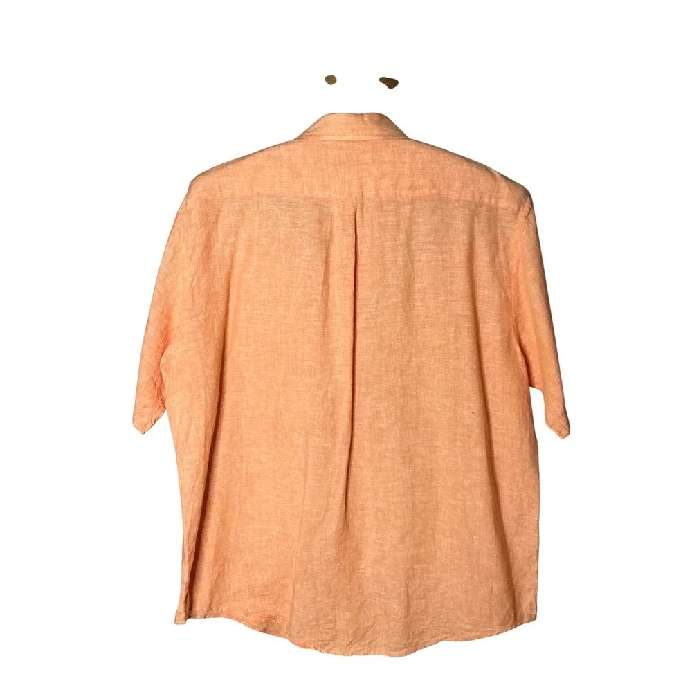 Brooks‎ Brothers 346 Men's XL Linen Button Front Shirt Peach Orange Short Sleeve